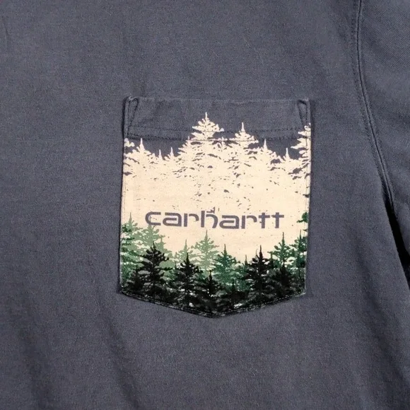 Carhartt Mens L Relaxed Fit Cotton Gray Blue Pine Forest Graphic Pocket T Shirt - Picture 12 of 12